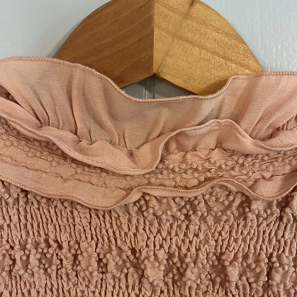 Free People Pink Ruffle Me Up Top- Pink- Small; perfect all-season feminine top!